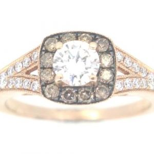 .51CT VS2 I VG Round Brilliant Diamond & .56TCW/36 Cognac & White Diamond Halo Split Shank Engagement Ring 14KT PK  Cert# GS1086040     **CLEARAN