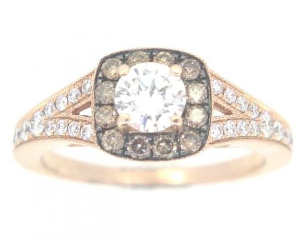 .51CT VS2 I VG Round Brilliant Diamond & .56TCW/36 Cognac & White Diamond Halo Split Shank Engagement Ring 14KT PK  Cert# GS1086040     **CLEARAN