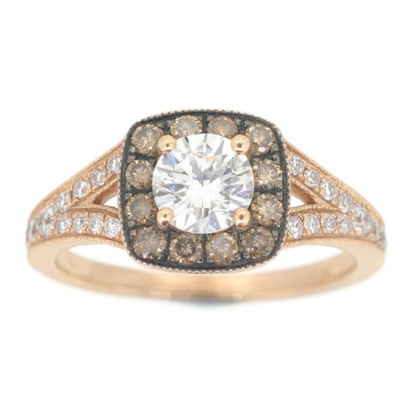 .51CT VS2 I VG Round Brilliant Diamond & .56TCW/36 Cognac & White Diamond Halo Split Shank Engagement Ring 14KT PK  Cert# GS1086040     **CLEARAN