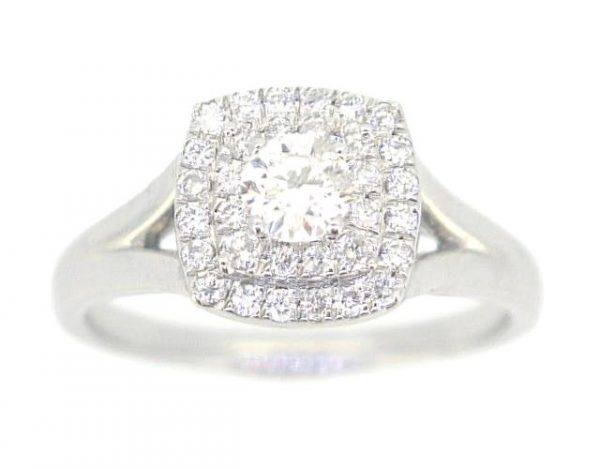 .50TCW Round Brilliant Diamond Double Halo Split Shank Engagement Ring 14KT WG    **CLEARANCE-FINAL SALE**