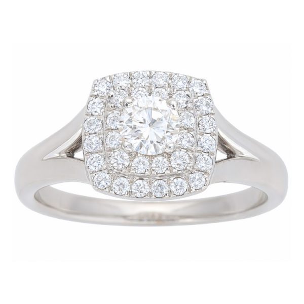 .50TCW Round Brilliant Diamond Double Halo Split Shank Engagement Ring 14KT WG    **CLEARANCE-FINAL SALE**