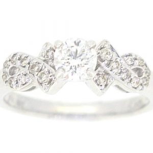 .47CT I1 G GD Round Brilliant Diamond & .25TCW/18 SI Diamond Ribbon Engagement Ring 14KT WG Cert# GS1110600     **CLEARANCE-FINAL SALE**