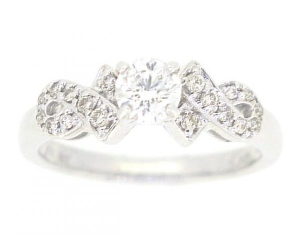 .47CT I1 G GD Round Brilliant Diamond & .25TCW/18 SI Diamond Ribbon Engagement Ring 14KT WG Cert# GS1110600     **CLEARANCE-FINAL SALE**