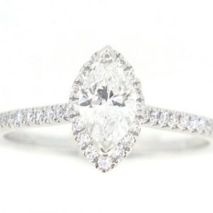0.70CT SI1 F GD Marquise Diamond & .21TCW/42  Diamond Halo Engagement Ring 14KT WG Cert# GS1156288