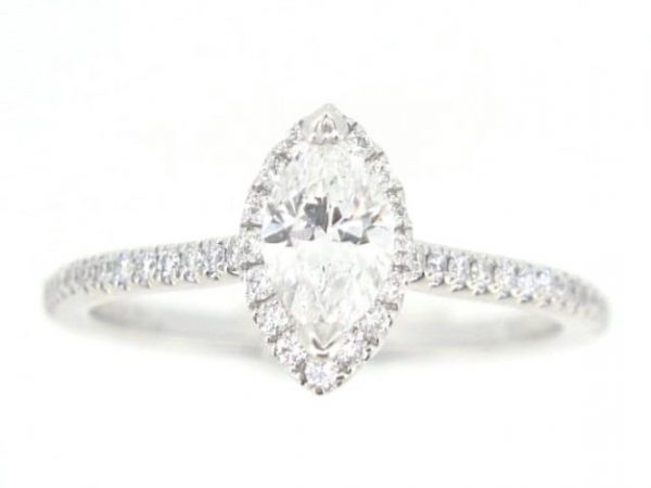0.70CT SI1 F GD Marquise Diamond & .21TCW/42  Diamond Halo Engagement Ring 14KT WG Cert# GS1156288