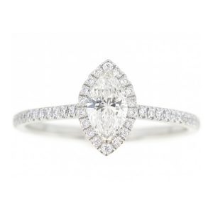 0.70CT SI1 F GD Marquise Diamond & .21TCW/42 Diamond Halo Engagement Ring 14KT WG Cert# GS1156288