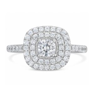 1.20TCW Diamond Double Halo Engagement Ring 14KT WG **Clearance-Final Sale**