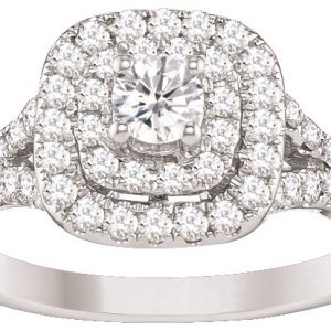1.0TCW Diamond Double Halo Split Shank Engagement Ring 14KT WG