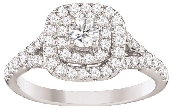 1.0TCW Diamond Double Halo Split Shank Engagement Ring 14KT WG