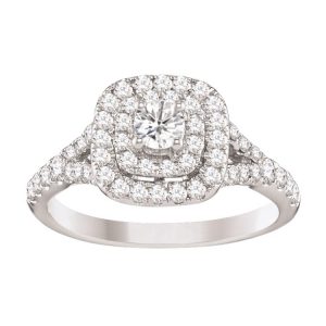 1.0TCW Diamond Double Halo Split Shank Engagement Ring 14KT WG