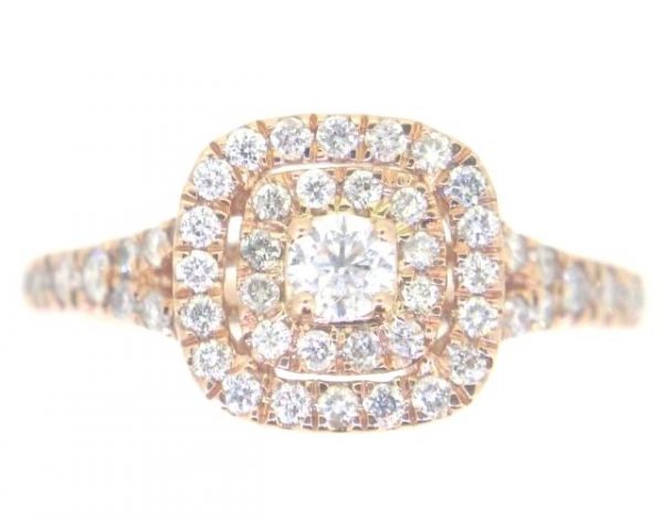 1.0TCW Diamond Double Halo Split Shank Engagement Ring 14KT PK