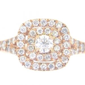 1.0TCW Diamond Double Halo Split Shank Engagement Ring 14KT PK