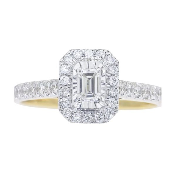 .50TCW Emerald Cut Diamond Double Halo Engagement Ring 14KT