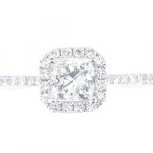 .68CT I1 F ID Princess Diamond & .28TCW SI GH Diamond Halo Engagement 14KT WG Cert# GS1290746