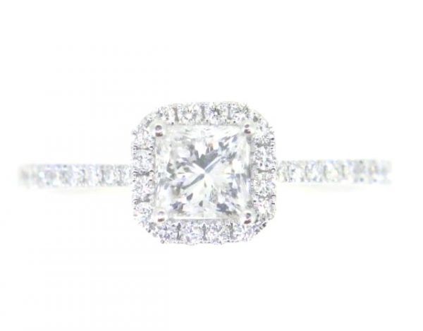 .68CT I1 F ID Princess Diamond & .28TCW SI GH Diamond Halo Engagement 14KT WG Cert# GS1290746