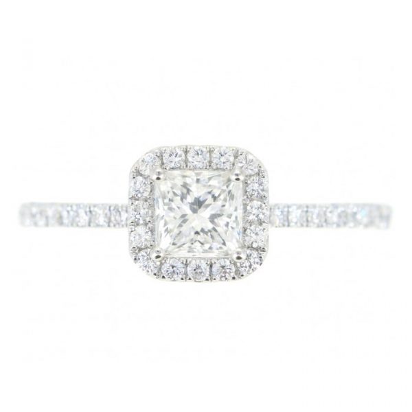 .68CT I1 F ID Princess Diamond & .28TCW SI GH Diamond Halo Engagement 14KT WG Cert# GS1290746