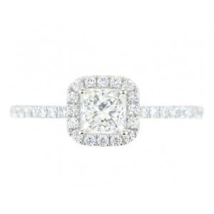 .68CT I1 F ID Princess Diamond & .28TCW SI GH Diamond Halo Engagement 14KT WG Cert# GS1290746