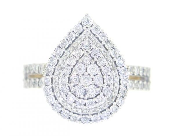 .33TCW Diamond Illusion Set Pear Cluster Ring 10KT WG