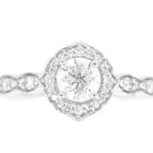 .50CT I1 G VG Canadian Round Brilliant Diamond & .21TCW SI GH Diamond Vintage Design Halo Engagement 14KT WG Cert# GS1299733