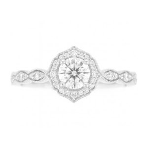 .50CT I1 G VG Canadian Round Brilliant Diamond & .21TCW SI GH Diamond Vintage Design Halo Engagement 14KT WG Cert# GS1299733