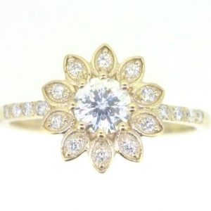 .52CT SI1 F GD Round Diamond & .18TCW Diamonds 14KT Flower Engagement Ring   Cert# GS 1299730