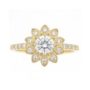 .52CT SI1 F GD Round Diamond & .18TCW Diamonds 14KT Flower Engagement Ring   Cert# GS 1299730