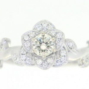 .30CT SI2  JK  GD Round Brilliant Diamond & .15TCW SI G Rose & Vine 14KT WG Engagement Ring