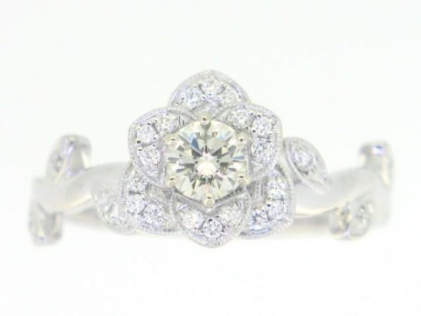 .30CT SI2  JK  GD Round Brilliant Diamond & .15TCW SI G Rose & Vine 14KT WG Engagement Ring