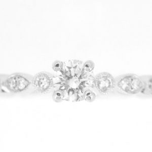 .38CT I1 F VG Round Brilliant Diamond & .27TCW SI GH Diamond Vintage Design Engagement Ring 14KT WG Cert# GS1242342