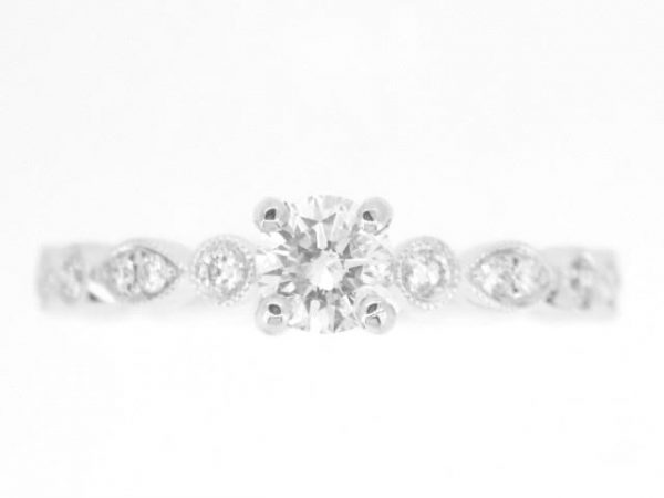 .38CT I1 F VG Round Brilliant Diamond & .27TCW SI GH Diamond Vintage Design Engagement Ring 14KT WG Cert# GS1242342