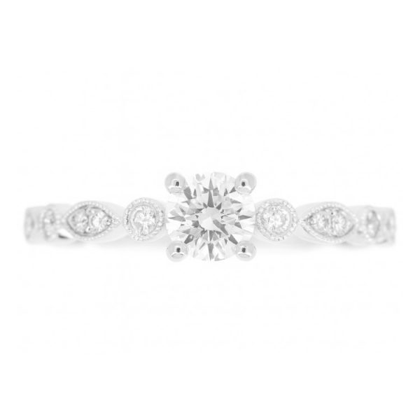 .38CT I1 F VG Round Brilliant Diamond & .27TCW SI GH Diamond Vintage Design Engagement Ring 14KT WG Cert# GS1242342