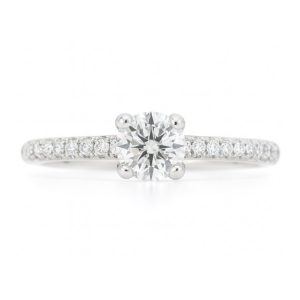 .55CT I1 F GD Round Brilliant Diamond & .52TCW SI GH Diamond Pave 14KT WG Engagement Cert# GS1299727