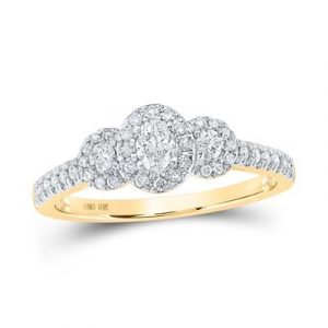 .50TCW Diamond Oval Shaped Trio Halo Ladies Ring 10KT