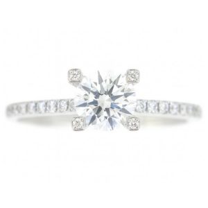 6.5MM Round Brilliant Moissanite & .20TCW Accented Diamond Engagement Ring 14KT WG