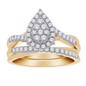 .40TCW Diamond Invisible Set Pear Shaped Cluster w/ Accents Engagement Ring 10KT   * BAND SOLD SEPARATLEY*