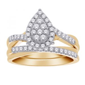 .40TCW Diamond Invisible Set Pear Shaped Cluster w/ Accents Engagement Ring 10KT   * BAND SOLD SEPARATLEY*