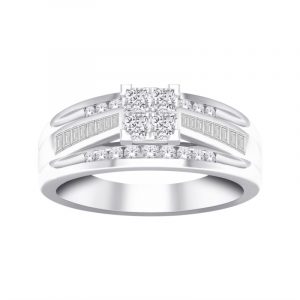 1.0TCW Diamond 2x2 Princess Cut w/ Baguette & Round Brilliant Accents Halo Engagement Ring 10KT WG