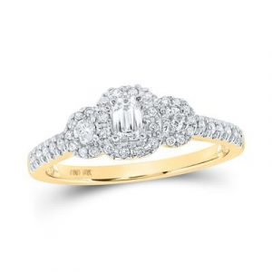 .50tcw Diamond Emerald Cut & Round Brilliant Halo Trio Ladies Engagement Ring 10KT