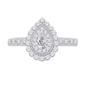 .50TCW Diamond Pear Cut Double Halo Vintage Style Ladies Engagement Ring 10KT WG