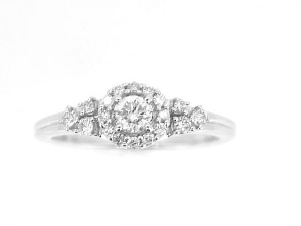 .40TCW Diamond Halo Accented Ladies Engagement Ring 10KT WG