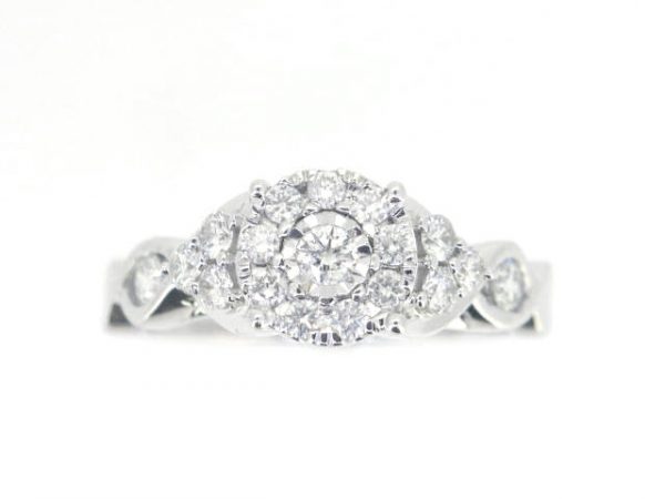 .80TCW Diamond Cluster Accented Ladies Engagement Ring 10KT WG
