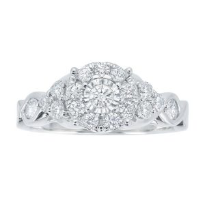 .80TCW Diamond Cluster Accented Ladies Engagement Ring 10KT WG