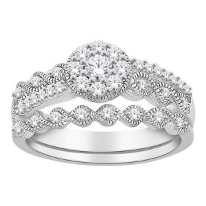 .40TCW Diamond Cluster Double Row Vintage Style Band Ladies Engagement Ring 10KT WG  * BAND SOLD SEPARATLEY*