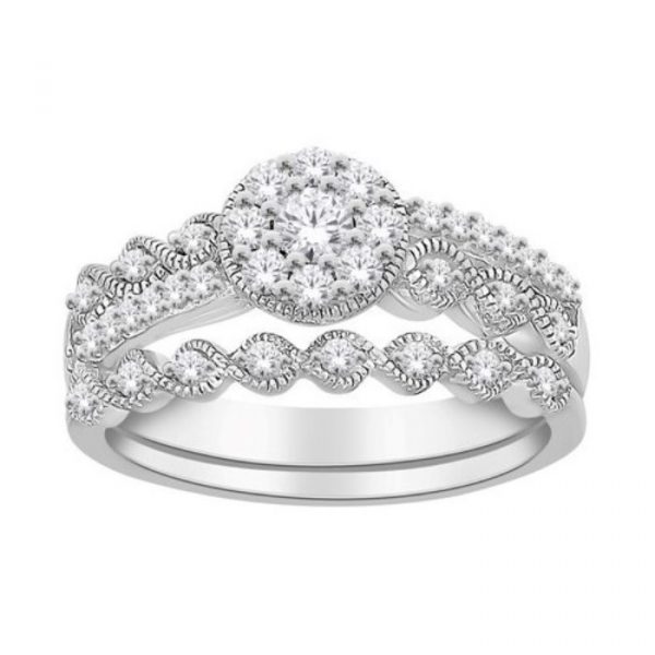 .40TCW Diamond Cluster Double Row Vintage Style Band Ladies Engagement Ring 10KT WG  * BAND SOLD SEPARATLEY*