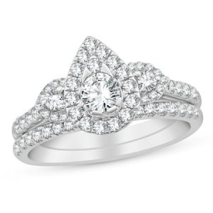 .90TCW Diamond Halo Pear Shaped Accented Ladies Engagement Ring 14KT WG  * BAND SOLD SEPARATLEY*