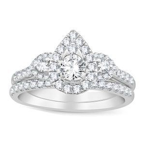 .90TCW Diamond Halo Pear Shaped Accented Ladies Engagement Ring 14KT WG  * BAND SOLD SEPARATLEY*