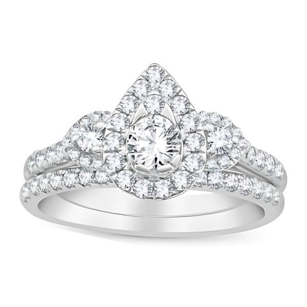 .90TCW Diamond Halo Pear Shaped Accented Ladies Engagement Ring 14KT WG  * BAND SOLD SEPARATLEY*