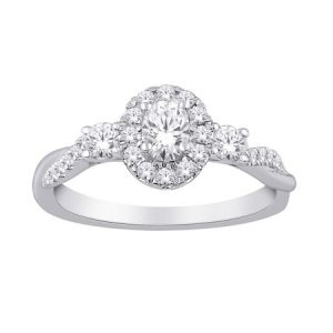 .50TCW Diamond Oval Cut Halo Accented Ladies Engagement Ring 10KT WG