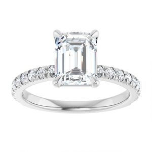 2.00CT VS2 F Emerald Cut LAB Diamond & .50 TCW VS2 F LAB Diamonds Hidden Halo Accented Engagement Ring 14KT WG   CERT# LGJ108