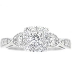 .85TCW Diamond Vintage Style Halo Ladies Engagement Ring  10KT WG